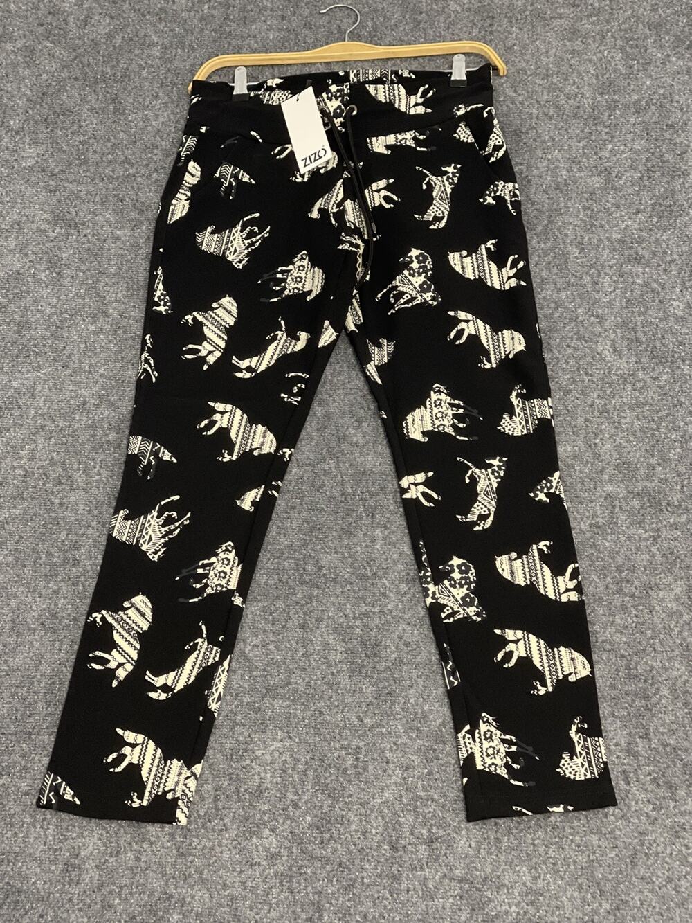 Zizo Sweatpants Womens 8 Zebra Unicorn Print Black Career Pants Rayon Stretch A8